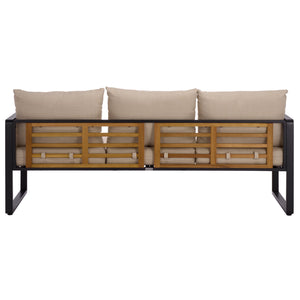 Safavieh Baker 3 Seater Sofa - Chic Black & Taupe Outdoor Elegance With Comfort And Durability For Your Space Black ,Taupe Steel,Acacia,Fabric,Foam Pat7756a