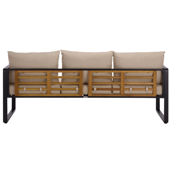 Safavieh Baker 3 Seater Sofa - Chic Black & Taupe Outdoor Elegance With Comfort And Durability For Your Space Black ,Taupe Steel,Acacia,Fabric,Foam Pat7756a