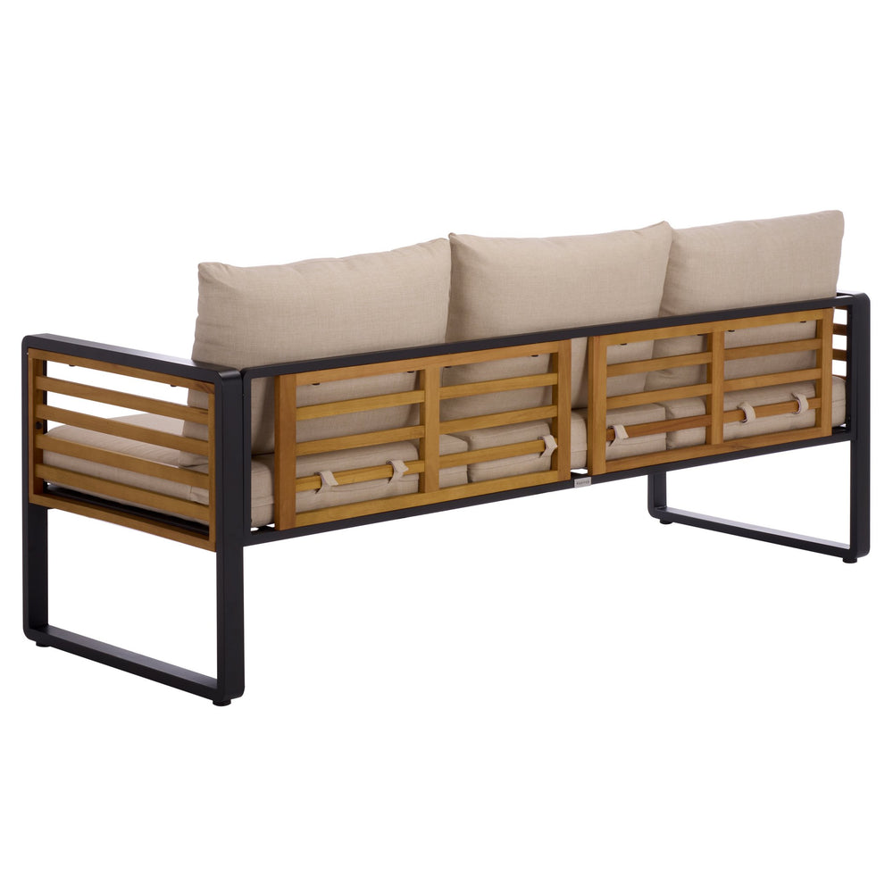 Safavieh Baker 3 Seater Sofa - Chic Black & Taupe Outdoor Elegance With Comfort And Durability For Your Space Black ,Taupe Steel,Acacia,Fabric,Foam Pat7756a