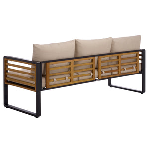 Safavieh Baker 3 Seater Sofa - Chic Black & Taupe Outdoor Elegance With Comfort And Durability For Your Space Black ,Taupe Steel,Acacia,Fabric,Foam Pat7756a