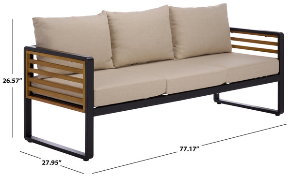 Safavieh Baker 3 Seater Sofa - Chic Black & Taupe Outdoor Elegance With Comfort And Durability For Your Space Black ,Taupe Steel,Acacia,Fabric,Foam Pat7756a