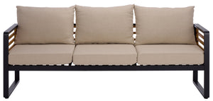 Safavieh Baker 3 Seater Sofa - Chic Black & Taupe Outdoor Elegance With Comfort And Durability For Your Space Black ,Taupe Steel,Acacia,Fabric,Foam Pat7756a