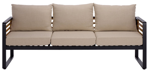 Safavieh Baker 3 Seater Sofa - Chic Black & Taupe Outdoor Elegance With Comfort And Durability For Your Space Black ,Taupe Steel,Acacia,Fabric,Foam Pat7756a