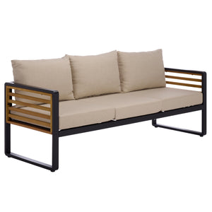 Safavieh Baker 3 Seater Sofa - Chic Black & Taupe Outdoor Elegance With Comfort And Durability For Your Space Black ,Taupe Steel,Acacia,Fabric,Foam Pat7756a