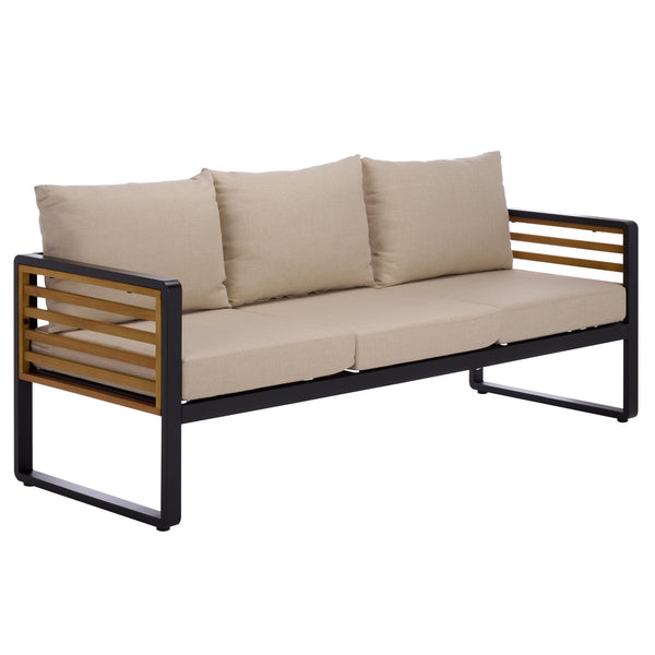 Safavieh Baker 3 Seater Sofa - Chic Black & Taupe Outdoor Elegance With Comfort And Durability For Your Space Black ,Taupe Steel,Acacia,Fabric,Foam Pat7756a