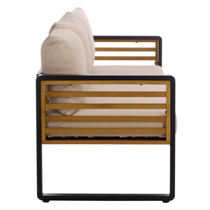 Safavieh Baker 3 Seater Sofa - Chic Black & Taupe Outdoor Elegance With Comfort And Durability For Your Space Black ,Taupe Steel,Acacia,Fabric,Foam Pat7756a