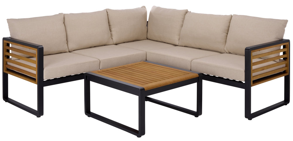 Safavieh Baker Corner Set - Stylish Black & Taupe Outdoor Seating With Durable Steel & Acacia For Relaxation Black ,Taupe  Pat7757a-2bx