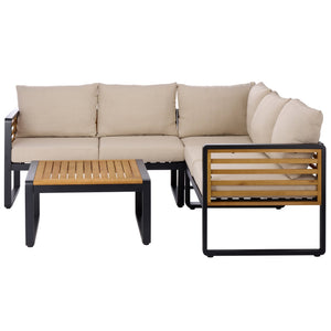Safavieh Baker Corner Set - Stylish Black & Taupe Outdoor Seating With Durable Steel & Acacia For Relaxation Black ,Taupe  Pat7757a-2bx
