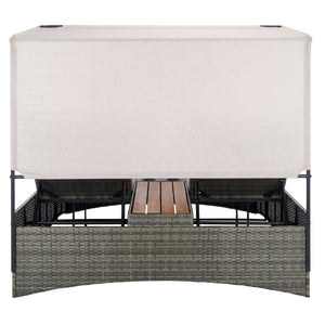 Safavieh Adora Double Daybed - Stylish Grey Brown & Taupe Outdoor Furniture For Ultimate Comfort & Relaxation Grey Brown ,Taupe Pe Rattan,Steel,Acacia,Fabric,Foam Pat7758a