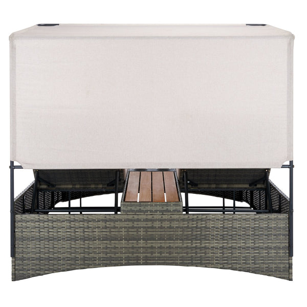 Safavieh Adora Double Daybed - Stylish Grey Brown & Taupe Outdoor Furniture For Ultimate Comfort & Relaxation Grey Brown ,Taupe Pe Rattan,Steel,Acacia,Fabric,Foam Pat7758a