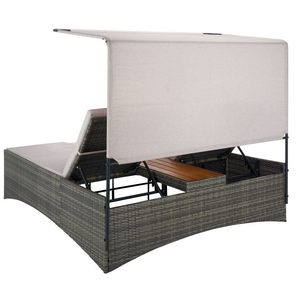 Safavieh Adora Double Daybed - Stylish Grey Brown & Taupe Outdoor Furniture For Ultimate Comfort & Relaxation Grey Brown ,Taupe Pe Rattan,Steel,Acacia,Fabric,Foam Pat7758a
