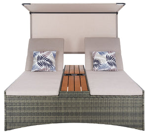 Safavieh Adora Double Daybed - Stylish Grey Brown & Taupe Outdoor Furniture For Ultimate Comfort & Relaxation Grey Brown ,Taupe Pe Rattan,Steel,Acacia,Fabric,Foam Pat7758a
