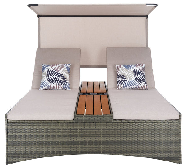 Safavieh Adora Double Daybed - Stylish Grey Brown & Taupe Outdoor Furniture For Ultimate Comfort & Relaxation Grey Brown ,Taupe Pe Rattan,Steel,Acacia,Fabric,Foam Pat7758a