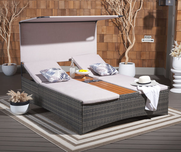 Safavieh Adora Double Daybed - Stylish Grey Brown & Taupe Outdoor Furniture For Ultimate Comfort & Relaxation Grey Brown ,Taupe Pe Rattan,Steel,Acacia,Fabric,Foam Pat7758a