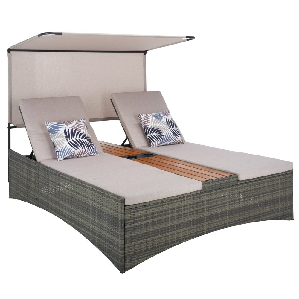 Safavieh ADORA Double Daybed in Grey-Brown/Taupe - Stylish, Durable Outdoor Seating for Perfect Relaxation PAT7758A