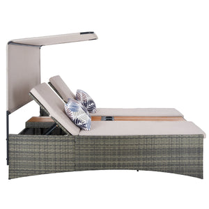 Safavieh Adora Double Daybed - Stylish Grey Brown & Taupe Outdoor Furniture For Ultimate Comfort & Relaxation Grey Brown ,Taupe Pe Rattan,Steel,Acacia,Fabric,Foam Pat7758a