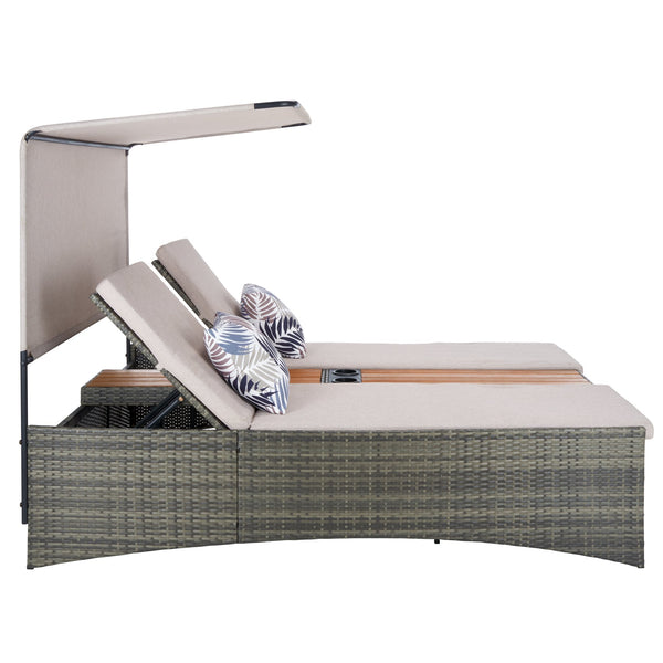 Safavieh Adora Double Daybed - Stylish Grey Brown & Taupe Outdoor Furniture For Ultimate Comfort & Relaxation Grey Brown ,Taupe Pe Rattan,Steel,Acacia,Fabric,Foam Pat7758a