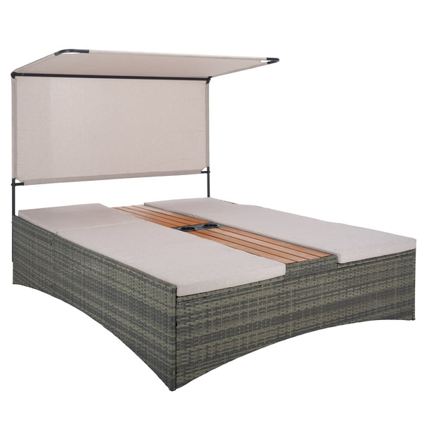 Safavieh Adora Double Daybed - Stylish Grey Brown & Taupe Outdoor Furniture For Ultimate Comfort & Relaxation Grey Brown ,Taupe Pe Rattan,Steel,Acacia,Fabric,Foam Pat7758a