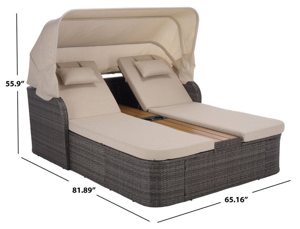 Safavieh Victoria Double Daybed - Stylish Grey Brown & Taupe Outdoor Lounger For Ultimate Relaxation & Comfort Grey Brown ,Taupe  Pat7759a-2bx