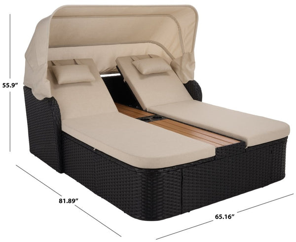 Safavieh Victoria Outdoor Double Daybed Sleek Metal Frame Resort Patio Lounge for Two PAT7759B-2BX