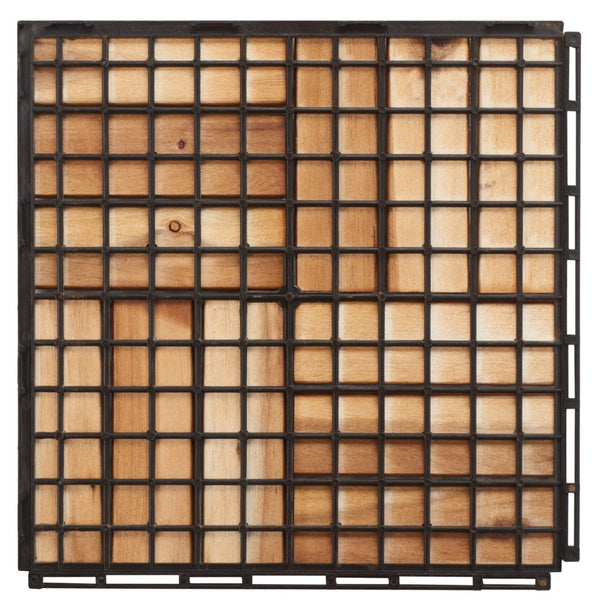 Safavieh HANOI 12 Slat Wooden Floor Tile - 10 Interlocking Natural Wood Tiles for Outdoor Spaces & Patios PAT7900A