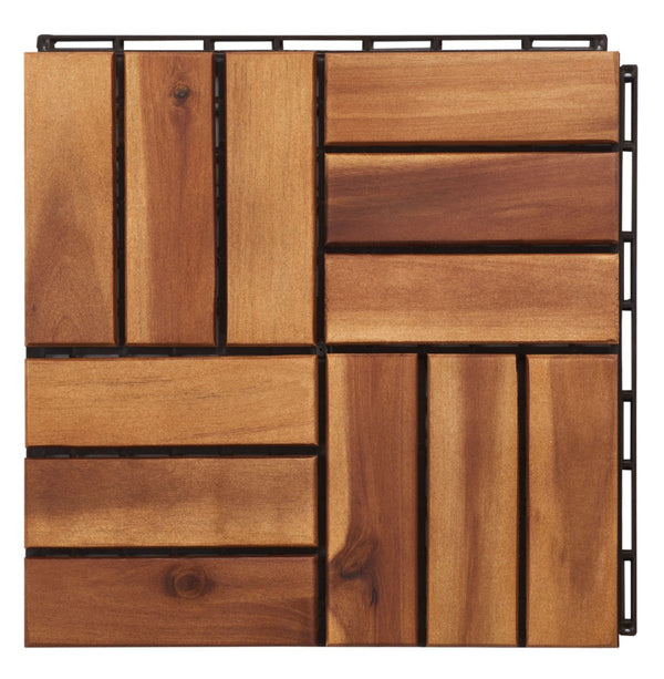 Safavieh HANOI 12 Slat Wooden Floor Tile - 10 Interlocking Natural Wood Tiles for Outdoor Spaces & Patios PAT7900A