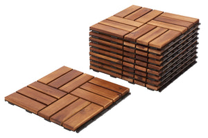 Safavieh HANOI 12 Slat Wooden Floor Tile - 10 Interlocking Natural Wood Tiles for Outdoor Spaces & Patios PAT7900A