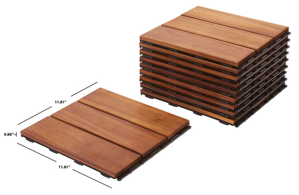 Safavieh MANILA 3-Slat Wooden Floor Tiles - Easy Installation, Natural Finish for Stylish Outdoor Spaces! PAT7903A