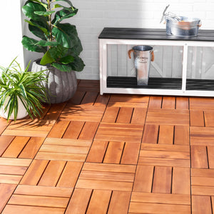 Safavieh MANILA 3-Slat Wooden Floor Tiles - Easy Installation, Natural Finish for Stylish Outdoor Spaces! PAT7903A