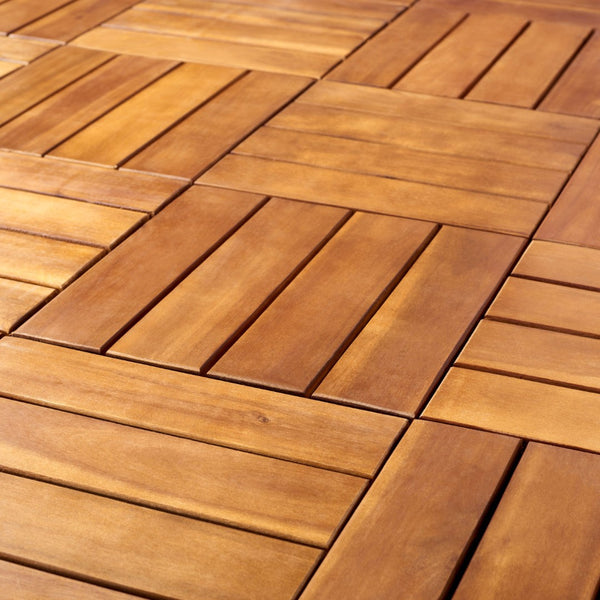 Safavieh PHUKET 4-Slat Wooden Floor Tiles - Natural Finish, Interlocking Design for Outdoor Spaces - 10 Pack PAT7904A