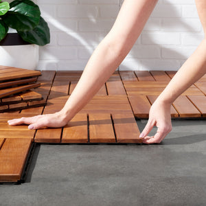 Safavieh PHUKET 4-Slat Wooden Floor Tiles - Natural Finish, Interlocking Design for Outdoor Spaces - 10 Pack PAT7904A