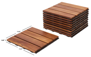 Safavieh PHUKET 4-Slat Wooden Floor Tiles - Natural Finish, Interlocking Design for Outdoor Spaces - 10 Pack PAT7904A