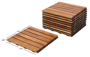 Safavieh OSAKA 6-Slat Wooden Floor Tiles - Stylish Natural Wood for Patios & Decks - 10 Interlocking Tiles PAT7906A
