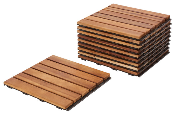 Safavieh OSAKA 6-Slat Wooden Floor Tiles - Stylish Natural Wood for Patios & Decks - 10 Interlocking Tiles PAT7906A