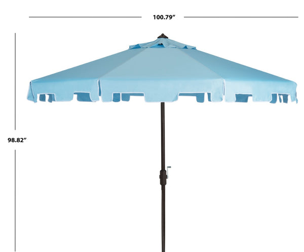 Safavieh ZIMMERMAN 9 FT Market Umbrella - Elegant Outdoor Shade with Stylish Canopy & Durable Frame Baby Blue / White PAT8000D