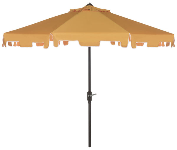 Safavieh ZIMMERMAN 9 FT Market Umbrella - Elegant Outdoor Shade with Stylish Canopy & Durable Frame Yellow / White PAT8000F