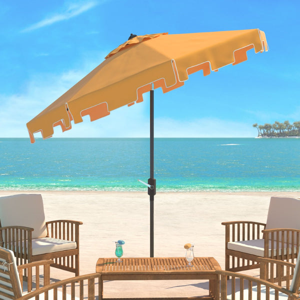 Safavieh ZIMMERMAN 9 FT Market Umbrella - Elegant Outdoor Shade with Stylish Canopy & Durable Frame Yellow / White PAT8000F