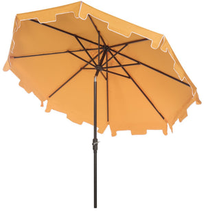Safavieh ZIMMERMAN 9 FT Market Umbrella - Elegant Outdoor Shade with Stylish Canopy & Durable Frame Yellow / White PAT8000F