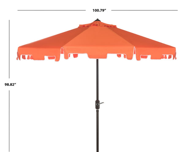 Safavieh ZIMMERMAN 9 FT Market Umbrella - Elegant Outdoor Shade with Stylish Canopy & Durable Frame Orange / White PAT8000G