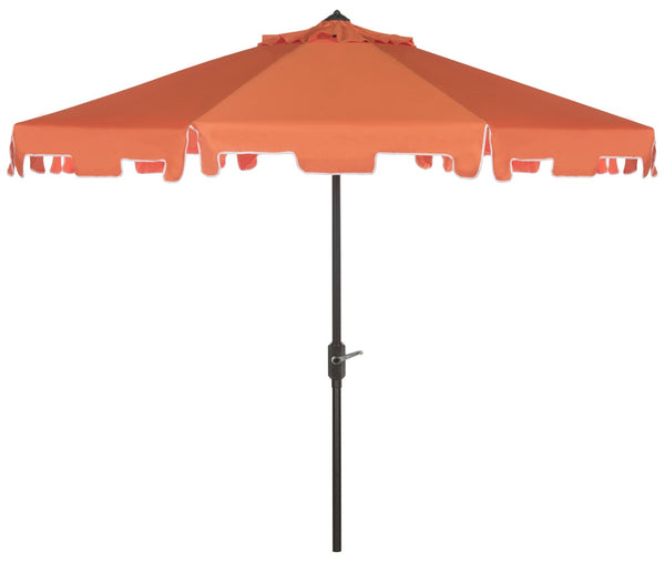 Safavieh ZIMMERMAN 9 FT Market Umbrella - Elegant Outdoor Shade with Stylish Canopy & Durable Frame Orange / White PAT8000G