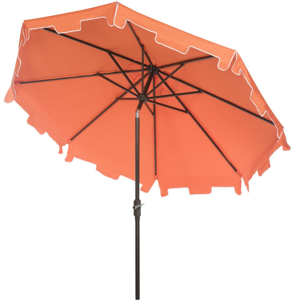 Safavieh ZIMMERMAN 9 FT Market Umbrella - Elegant Outdoor Shade with Stylish Canopy & Durable Frame Orange / White PAT8000G