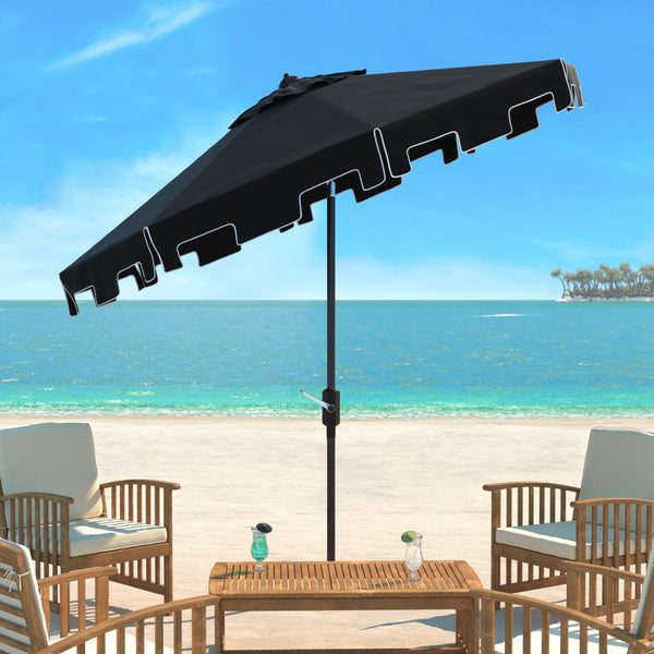Safavieh ZIMMERMAN 9 FT Market Umbrella - Chic Black & White Design for Stylish Outdoor Shade Solutions PAT8000H