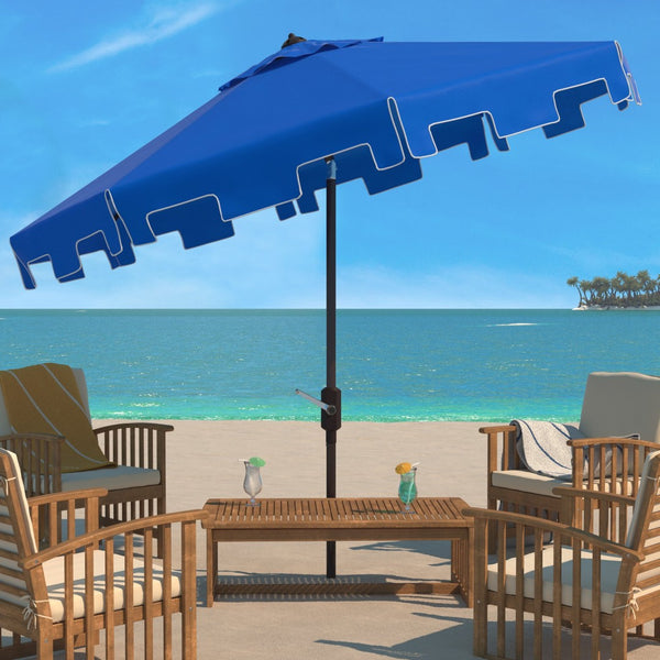 Safavieh ZIMMERMAN 9 FT Market Umbrella - Elegant Outdoor Shade with Stylish Canopy & Durable Frame Pacific Blue PAT8000P