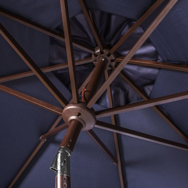 Safavieh ORTEGA 9 FT Crank Umbrella - Effortless Outdoor Shade with Stylish Riviera-Inspired Design Navy PAT8001C