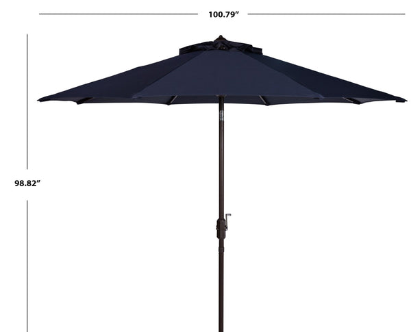 Safavieh ORTEGA 9 FT Crank Umbrella - Effortless Outdoor Shade with Stylish Riviera-Inspired Design Navy PAT8001C