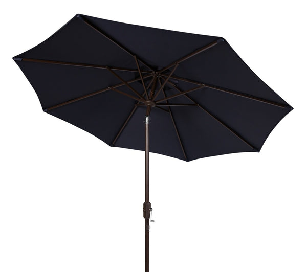 Safavieh ORTEGA 9 FT Crank Umbrella - Effortless Outdoor Shade with Stylish Riviera-Inspired Design Navy PAT8001C