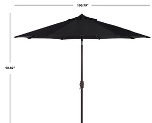 Safavieh ORTEGA 9 FT Crank Umbrella - Effortless Outdoor Shade with Stylish Riviera-Inspired Design Black PAT8001D