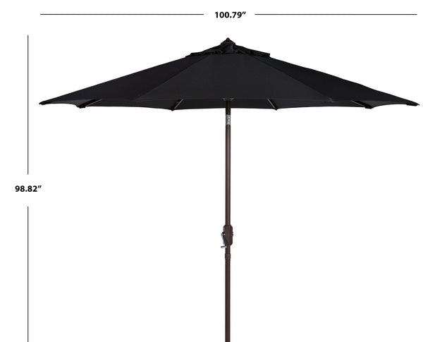 Safavieh ORTEGA 9 FT Crank Umbrella - Effortless Outdoor Shade with Stylish Riviera-Inspired Design Black PAT8001D