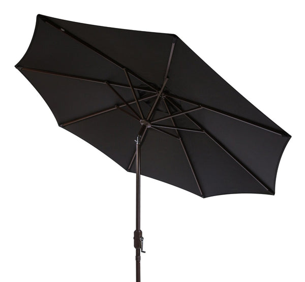 Safavieh ORTEGA 9 FT Crank Umbrella - Effortless Outdoor Shade with Stylish Riviera-Inspired Design Black PAT8001D