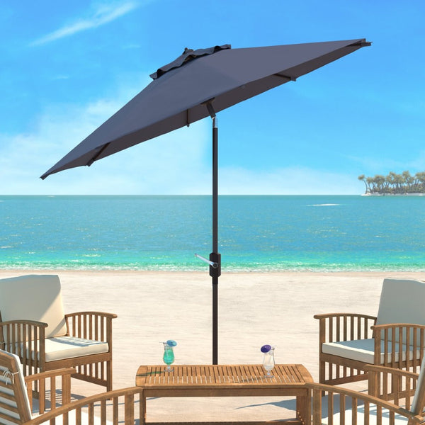 Safavieh ORTEGA 9 FT Crank Umbrella - Effortless Outdoor Shade with Stylish Riviera-Inspired Design Grey PAT8001E